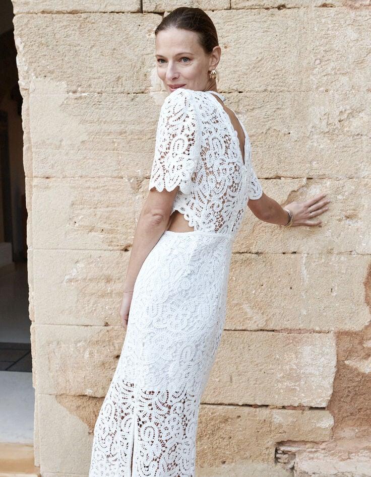 Ikks Robe Chic Blanche En Dentelle Macramé Femme