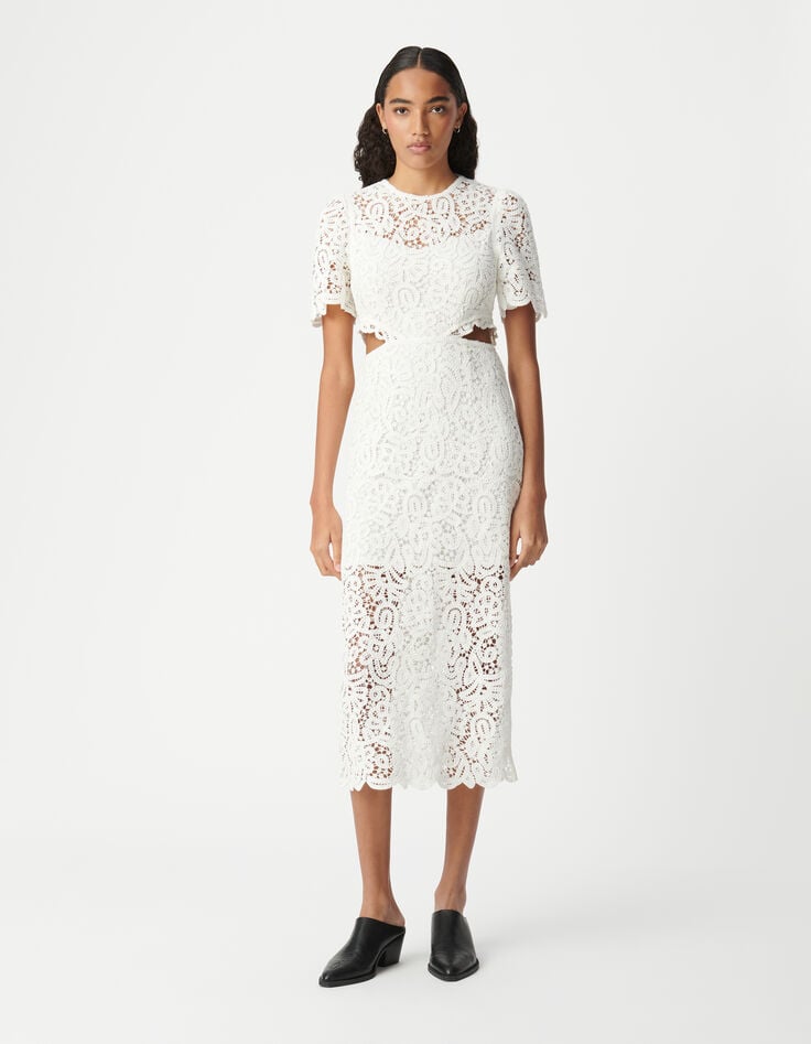 Ikks Robe Chic Blanche En Dentelle Macramé Femme
