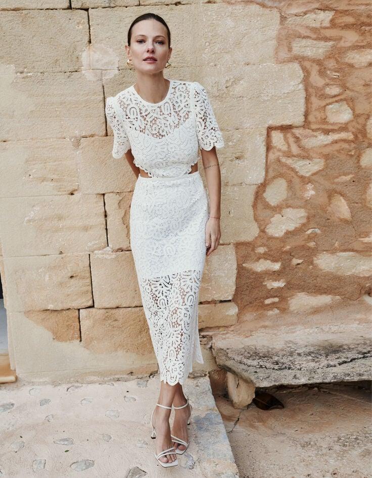 ikks Robe chic blanche en dentelle macramé Femme