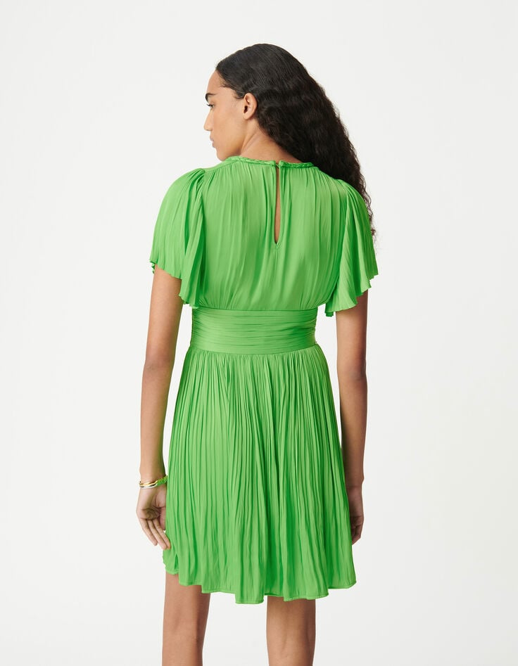 Ikks Robe Courte Verte Satinée Plissée Femme