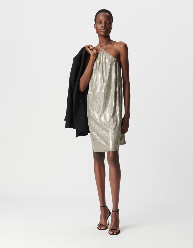 Ikks Robe Dorée Maille Métallisée Côtelée Femme