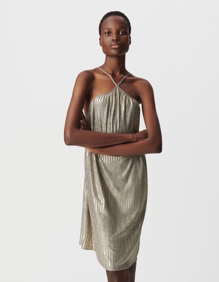 Ikks Robe Dorée Maille Métallisée Côtelée Femme