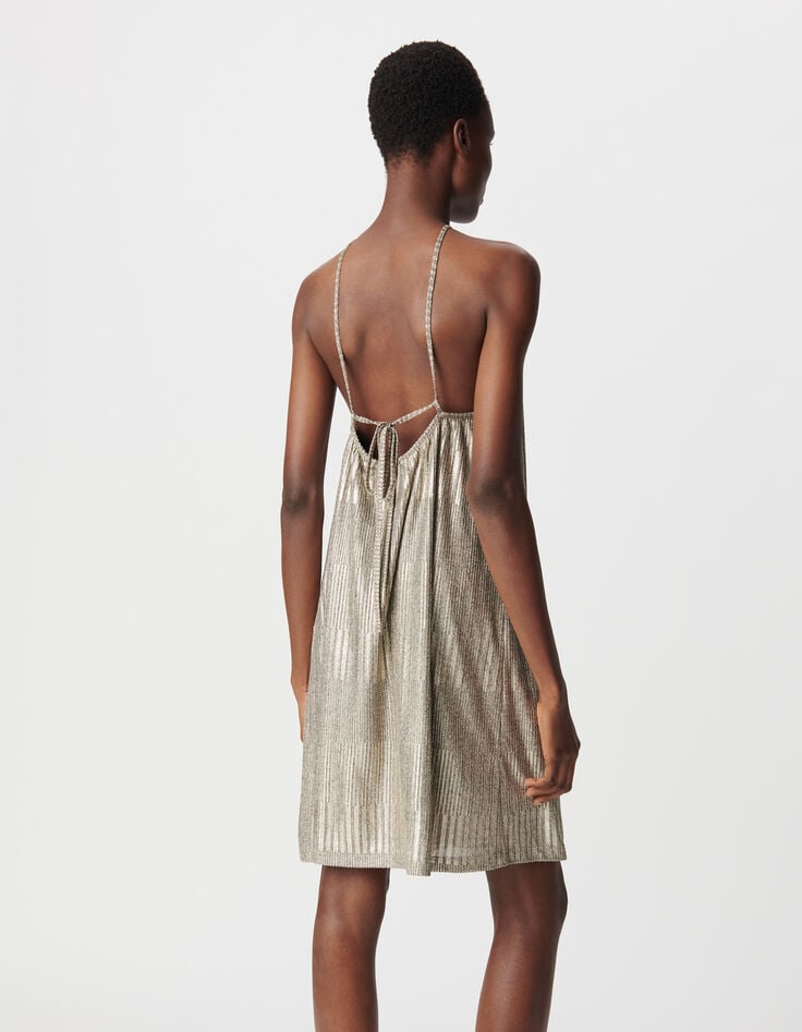 Ikks Robe Dorée Maille Métallisée Côtelée Femme