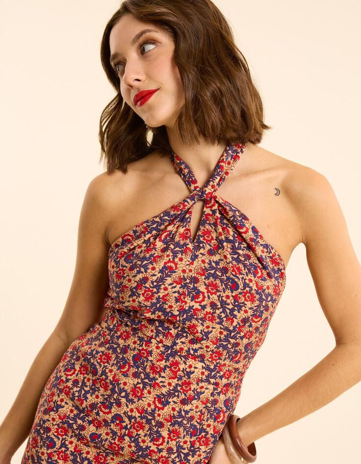 Ikks Robe Dos-nu Rouge Imprimé Fleuri I.Code