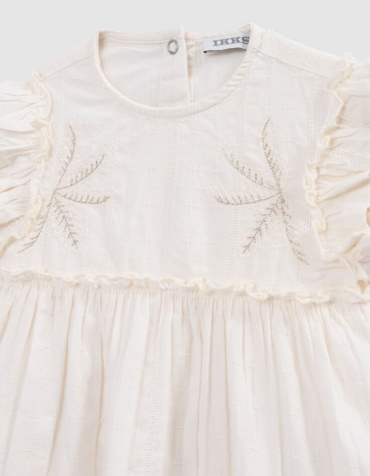 Ikks Robe écrue Brodée Avec Bloomer Bébé Fille