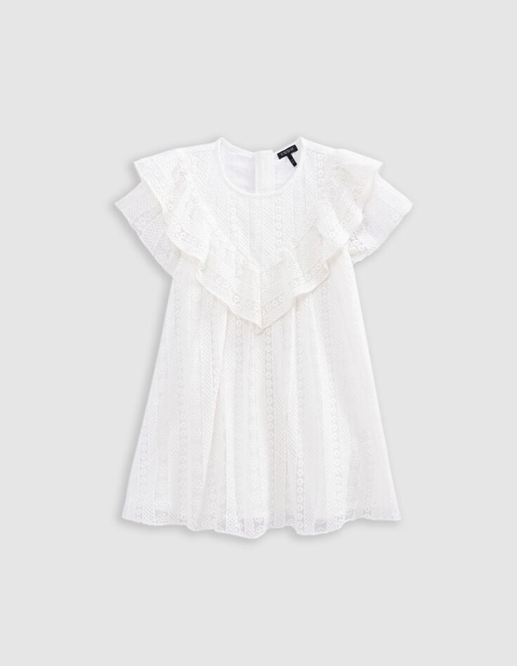 Ikks Robe écrue Dentelle Plastron Volanté Fille