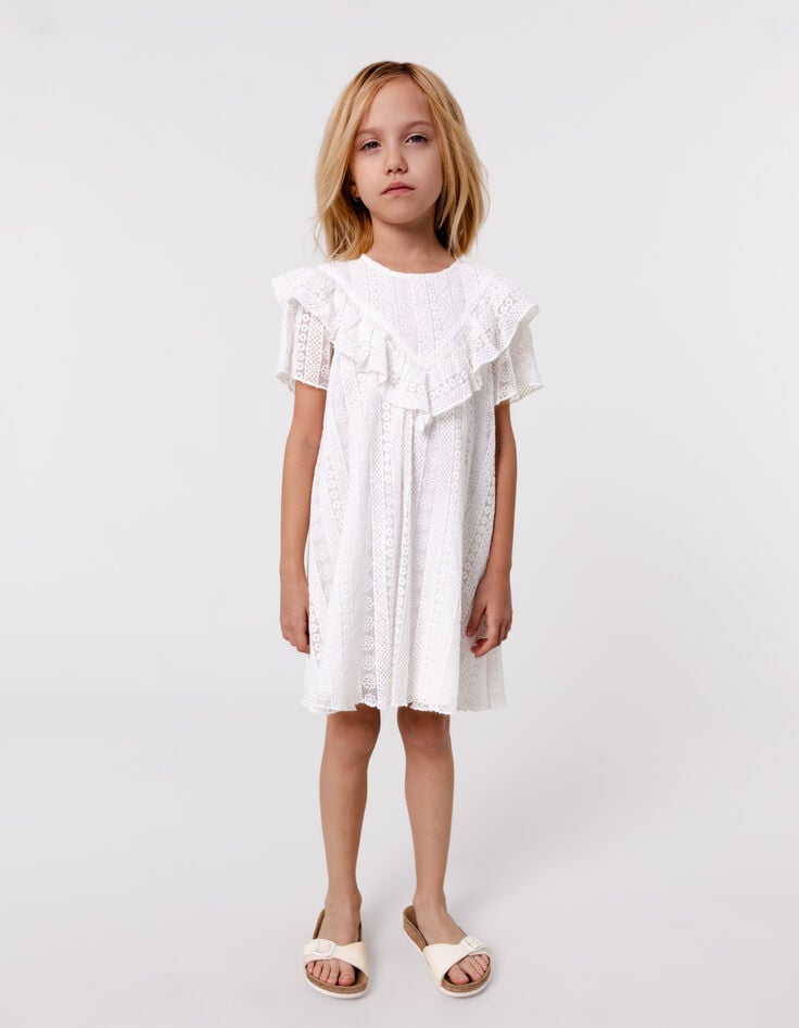 ikks Robe écrue dentelle plastron volanté fille