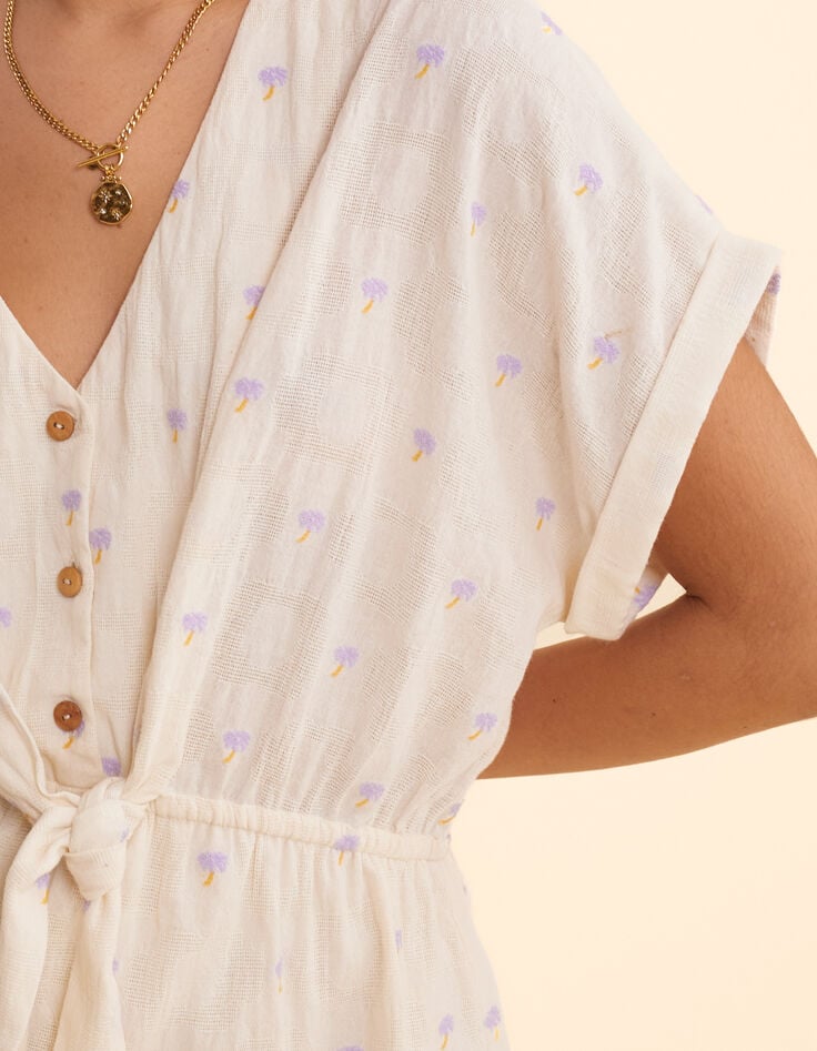 Ikks Robe écrue Jacquard Broderies Palmiers I.Code