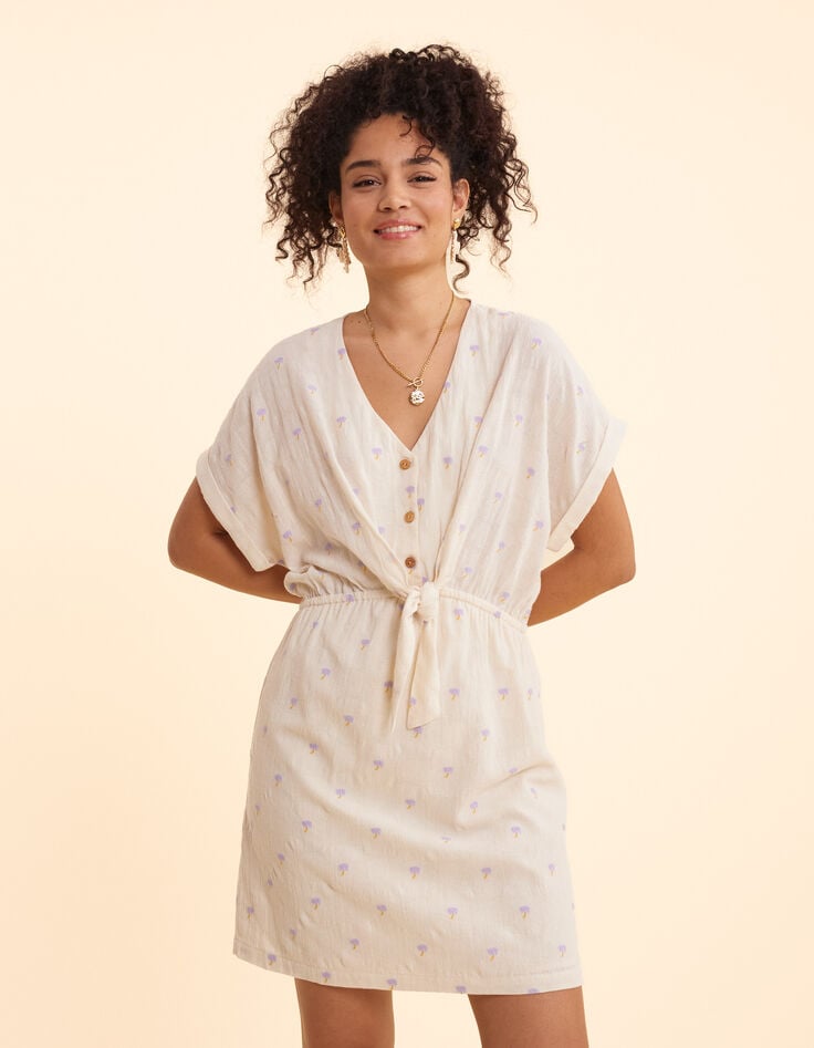 Ikks Robe écrue Jacquard Broderies Palmiers I.Code