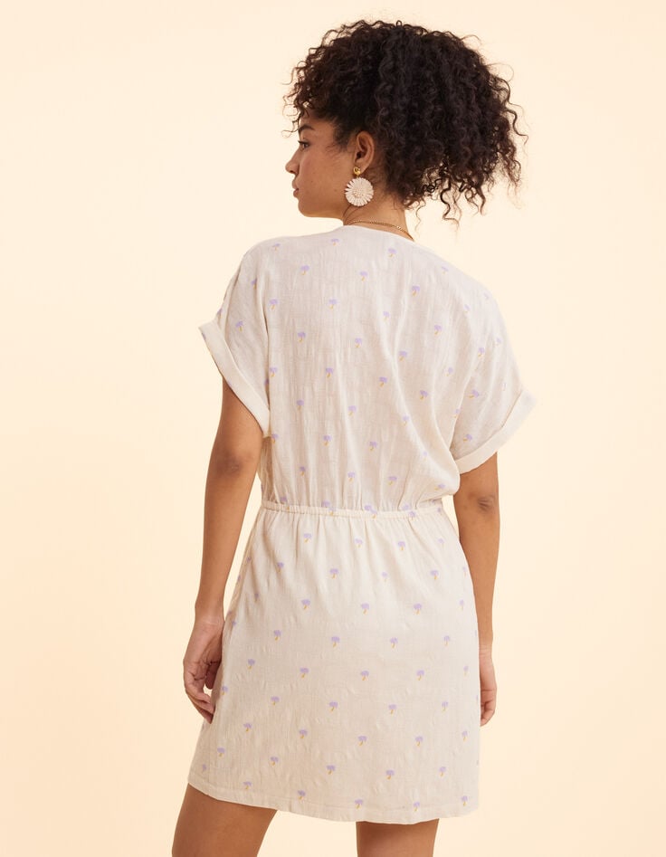 Ikks Robe écrue Jacquard Broderies Palmiers I.Code