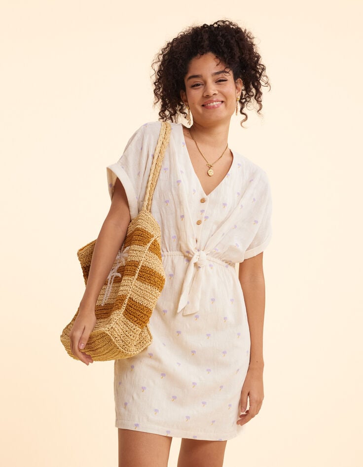 ikks Robe écrue jacquard broderies palmiers I.Code