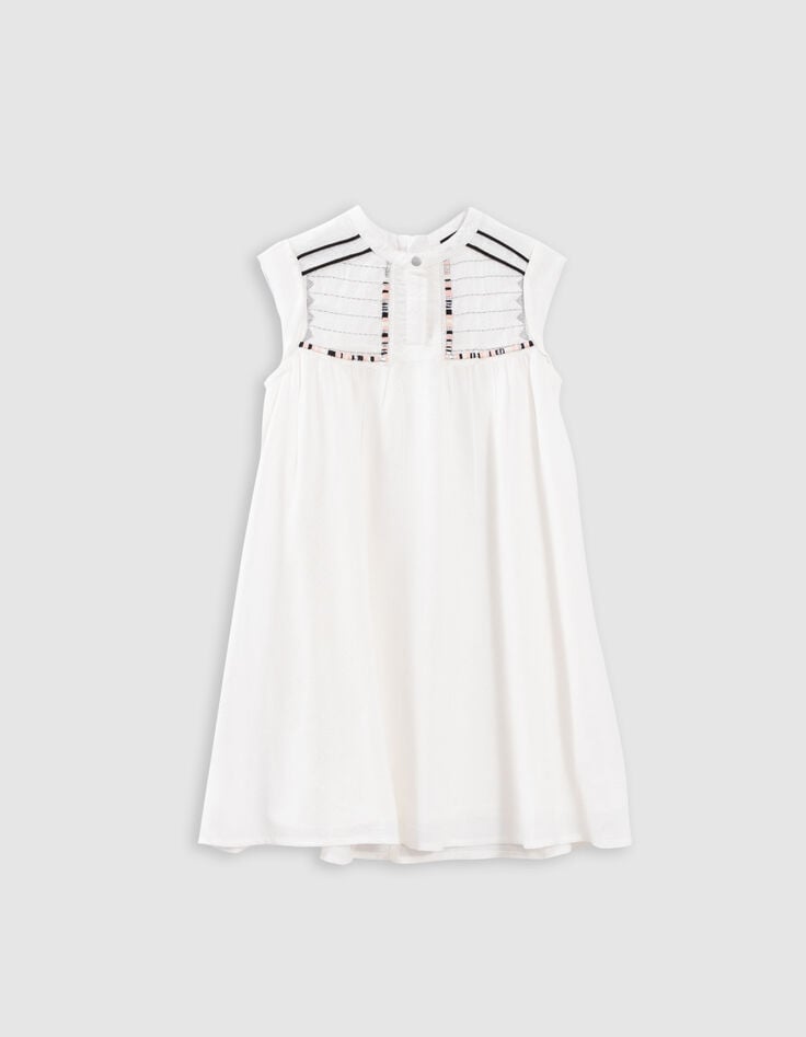Ikks Robe écrue Jacquard Plastron Brodé Fille