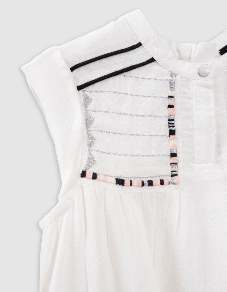 Ikks Robe écrue Jacquard Plastron Brodé Fille