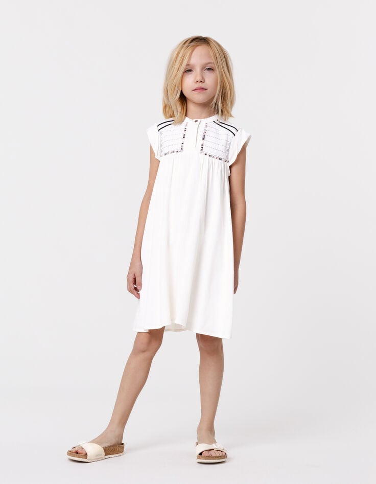 ikks Robe écrue jacquard plastron brodé fille