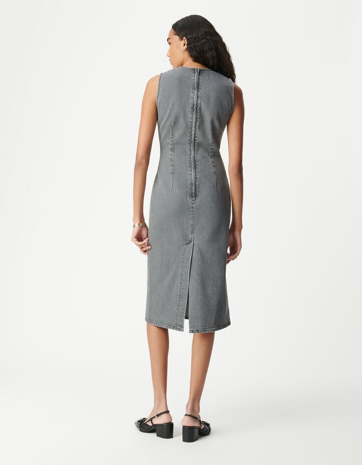 Ikks Robe Fendue En Jean Gris Sans Manches Femme