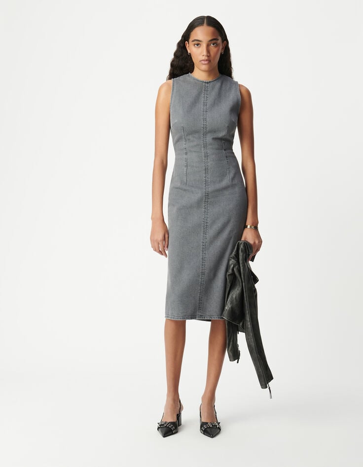 ikks Robe fendue en jean gris sans manches Femme