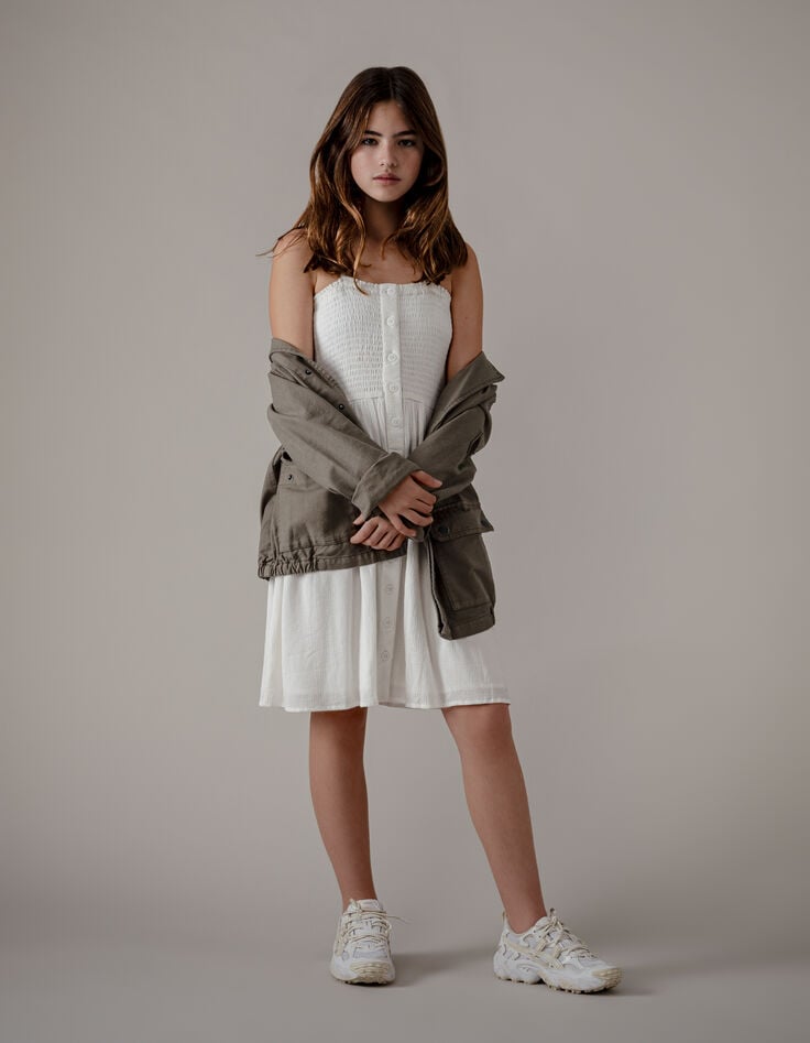 Ikks Robe Fines Bretelles Beige à Smocks Fille