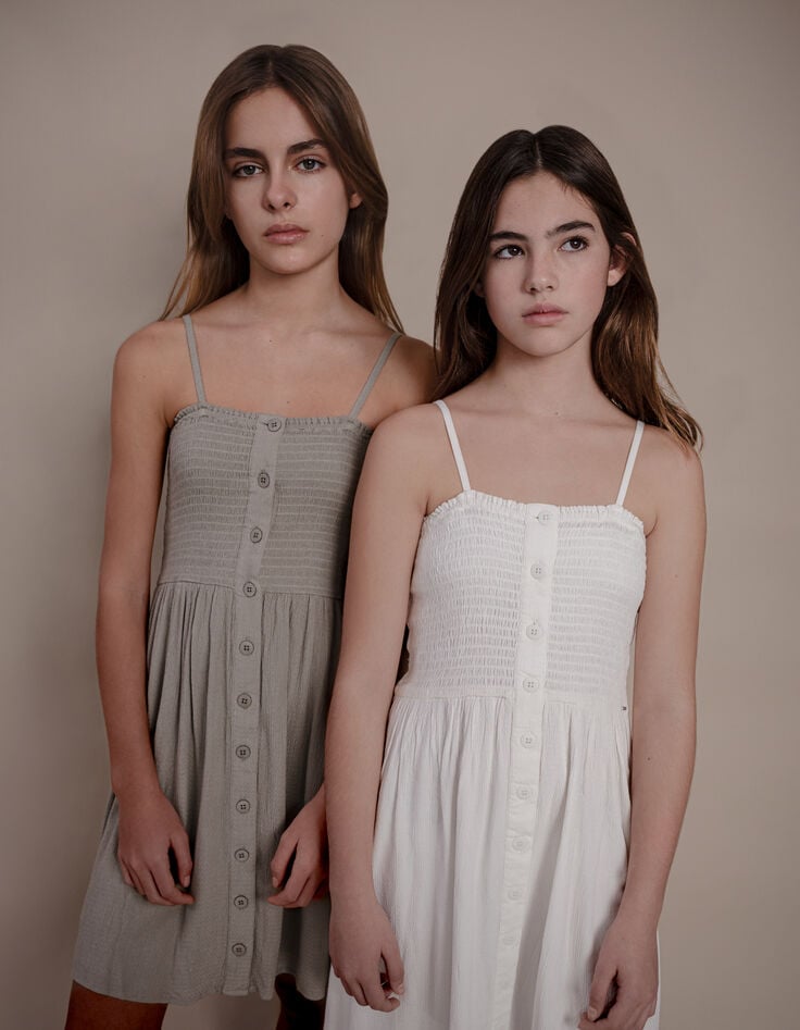 Ikks Robe Fines Bretelles Beige à Smocks Fille