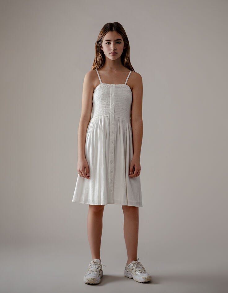 ikks Robe fines bretelles beige à smocks fille