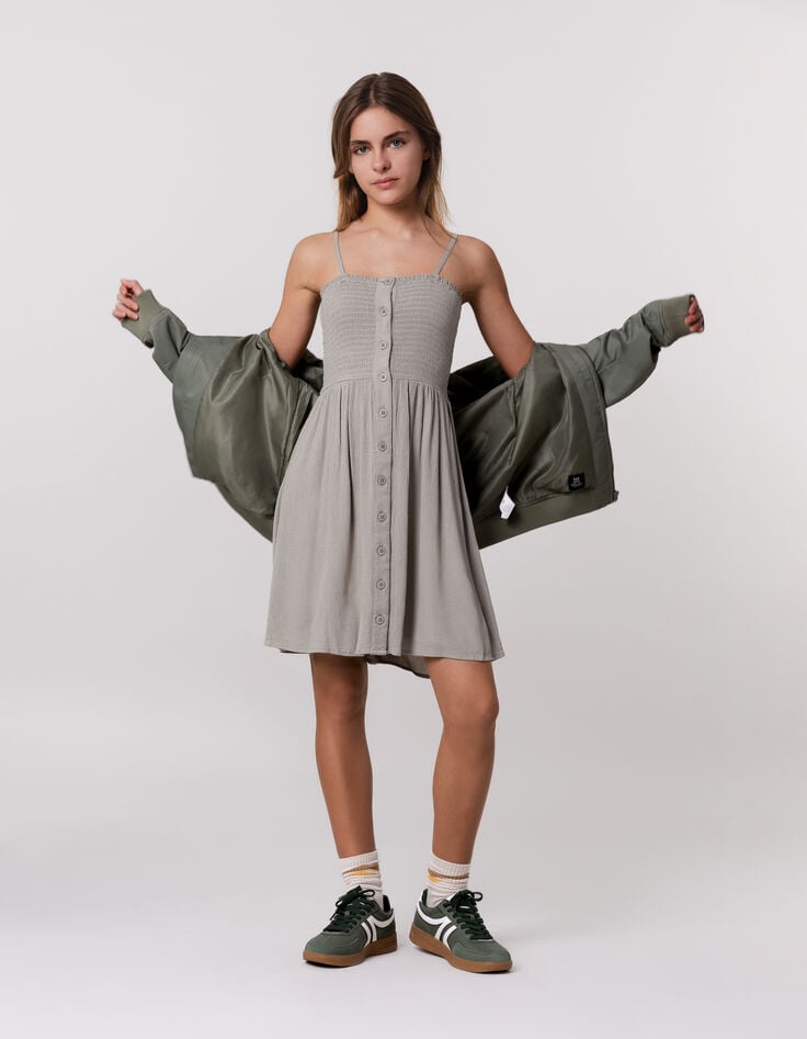 ikks Robe fines bretelles kaki à smocks fille