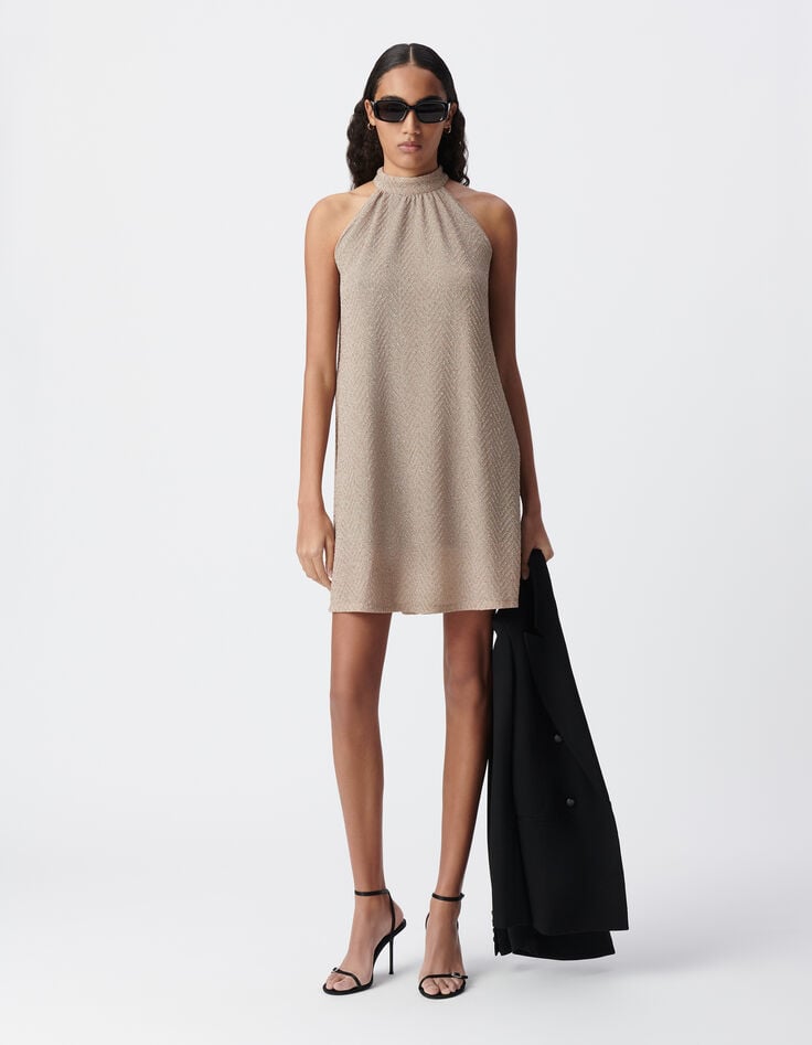 Ikks Robe Habillée Dorée Ample à Nouer Dos Femme