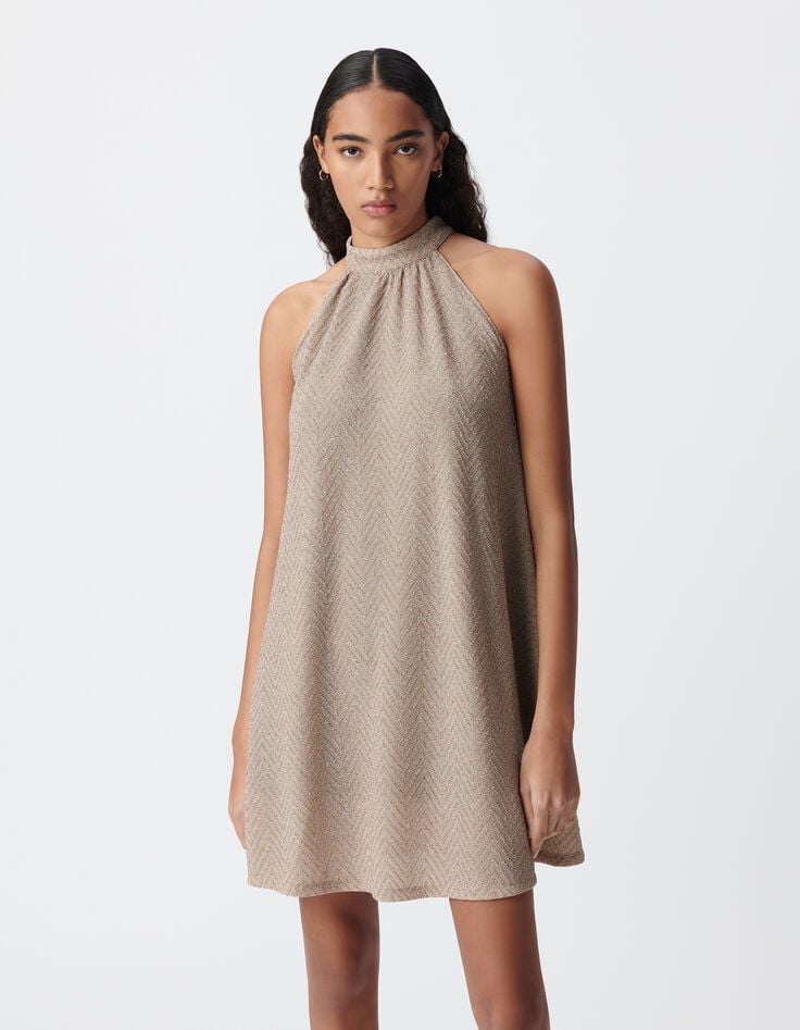 Ikks Robe Habillée Dorée Ample à Nouer Dos Femme