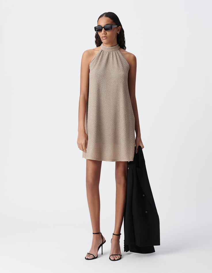 ikks Robe habillée dorée ample à nouer dos Femme