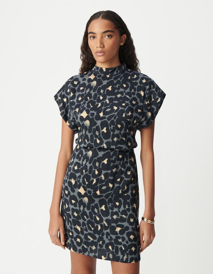 Ikks Robe Habillée Grise Imprimé Animalier Femme