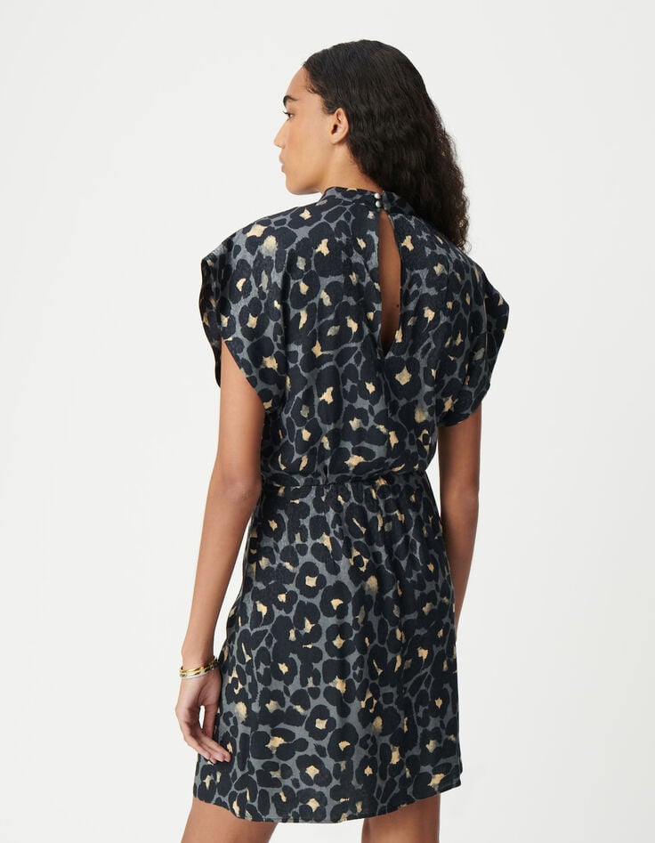 Ikks Robe Habillée Grise Imprimé Animalier Femme