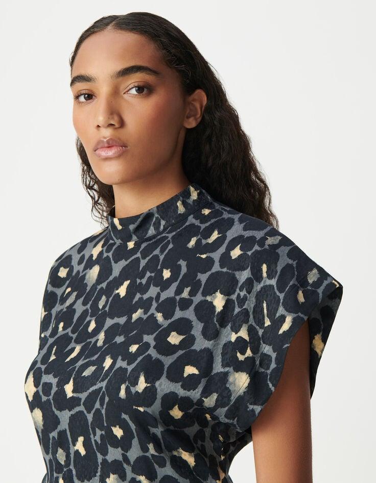 Ikks Robe Habillée Grise Imprimé Animalier Femme
