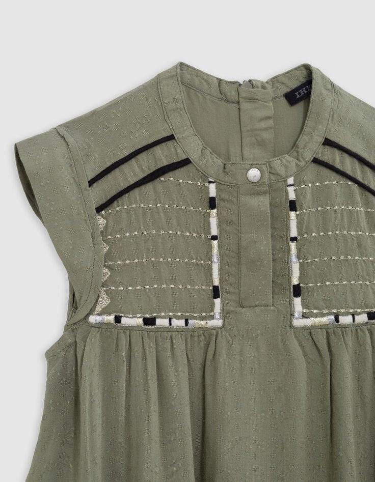 Ikks Robe Kaki Jacquard Plastron Brodé Fille