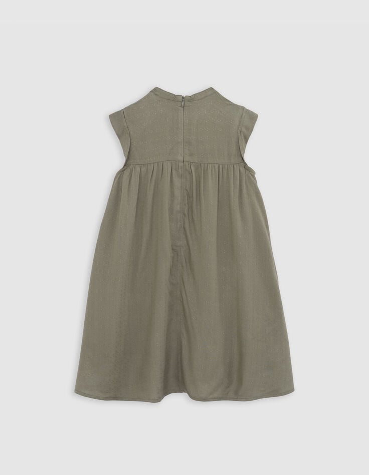 Ikks Robe Kaki Jacquard Plastron Brodé Fille