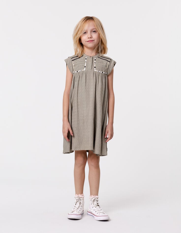 ikks Robe kaki jacquard plastron brodé fille