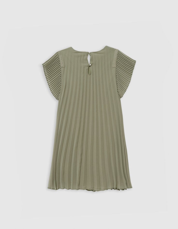 Ikks Robe Kaki Plissée Décor Clous Fille