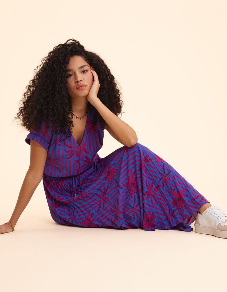 Ikks Robe Longue Indigo Imprimé Palmiers I.Code