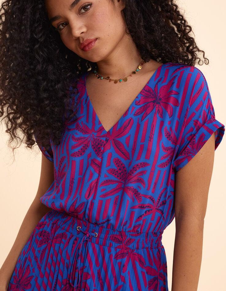 Ikks Robe Longue Indigo Imprimé Palmiers I.Code