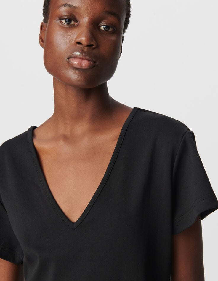 Ikks Robe Longue Noire Bi-matière Plissée Femme