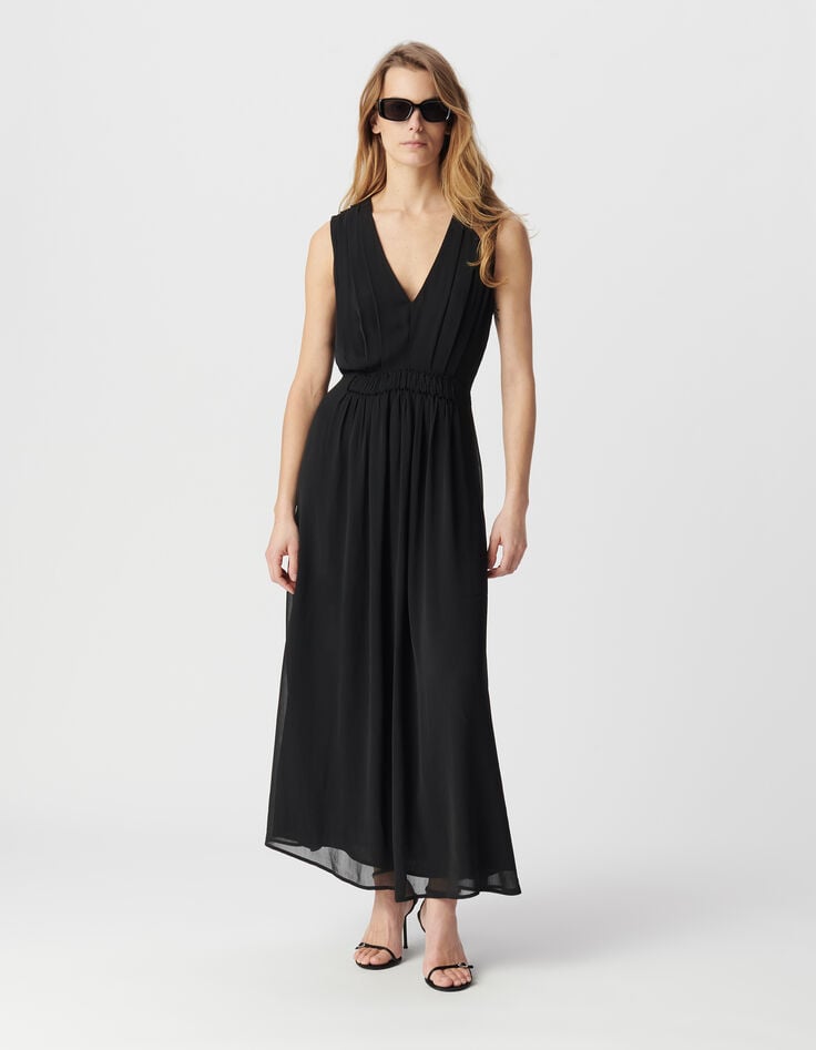 ikks Robe longue noire détail plissé taille Femme