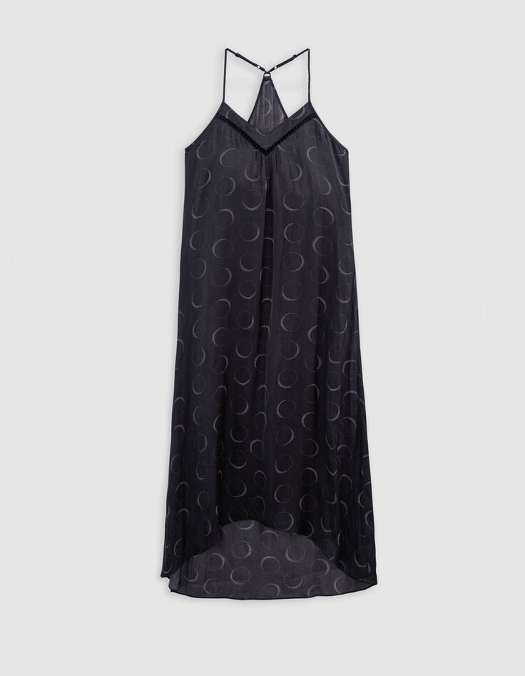 Ikks Robe Longue Noire Imprimé éclipses Femme