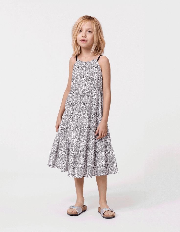 Ikks Robe Longue Noire Imprimé Graphique Fille