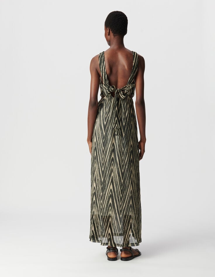 Ikks Robe Longue Noire Motif Chevrons Dorés Femme