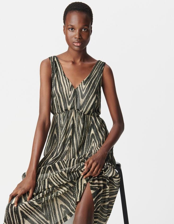 Ikks Robe Longue Noire Motif Chevrons Dorés Femme