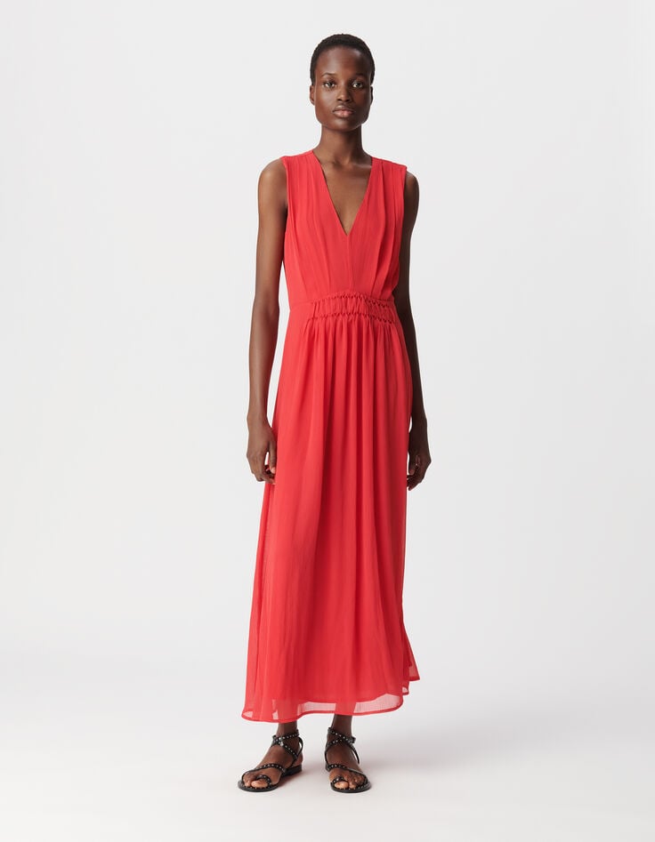 ikks Robe longue rouge détail plissé taille Femme