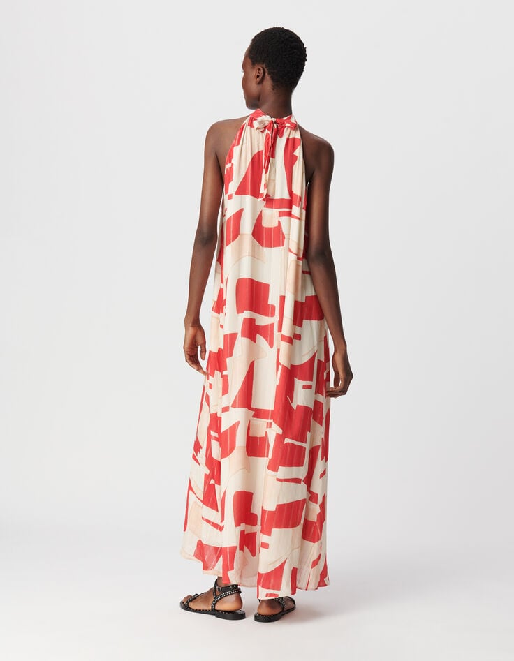 Ikks Robe Longue Rouge Imprimé Géométrique Femme