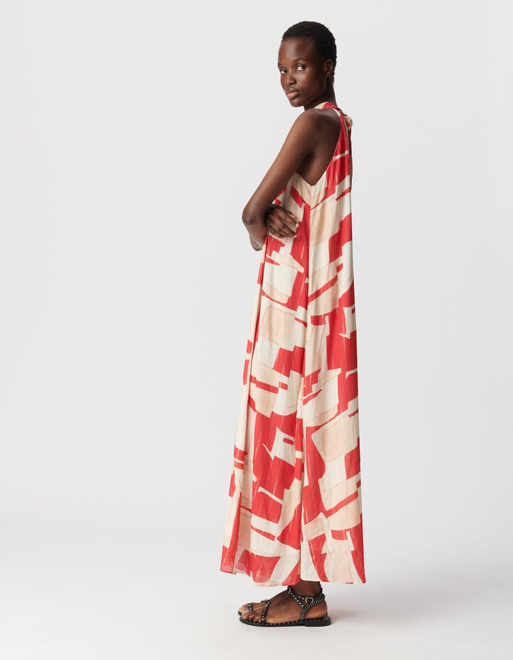 Ikks Robe Longue Rouge Imprimé Géométrique Femme