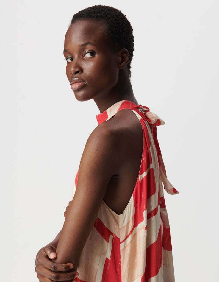 Ikks Robe Longue Rouge Imprimé Géométrique Femme