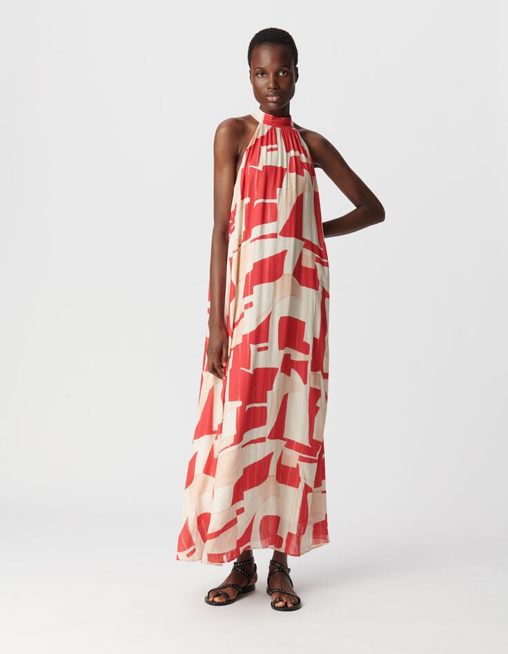 ikks Robe longue rouge imprimé géométrique Femme