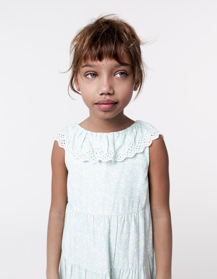 Ikks Robe Longue Vert D'eau Imprimé Floral Fille