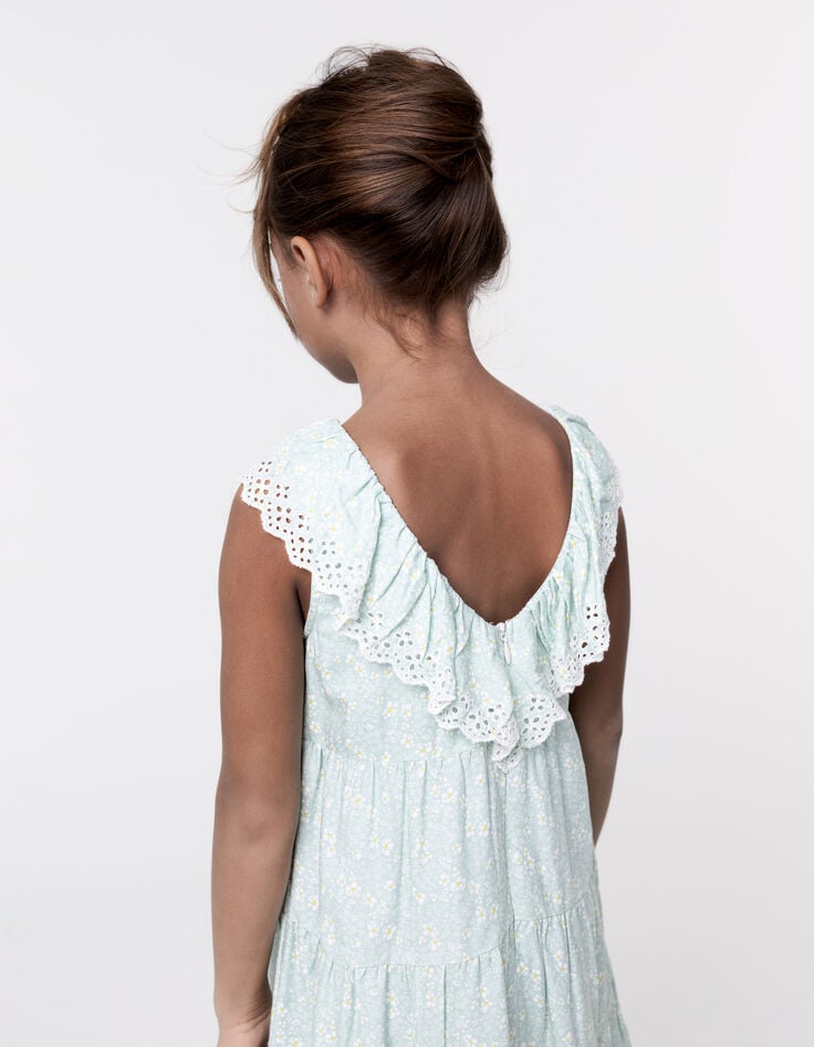 Ikks Robe Longue Vert D'eau Imprimé Floral Fille