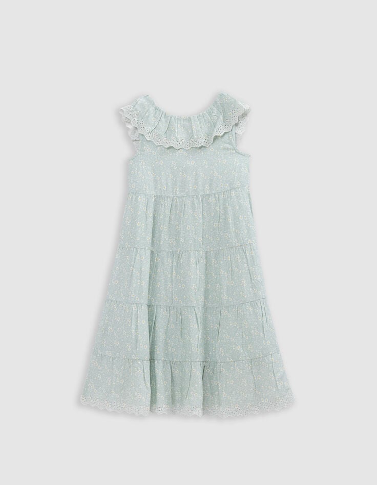 Ikks Robe Longue Vert D'eau Imprimé Floral Fille